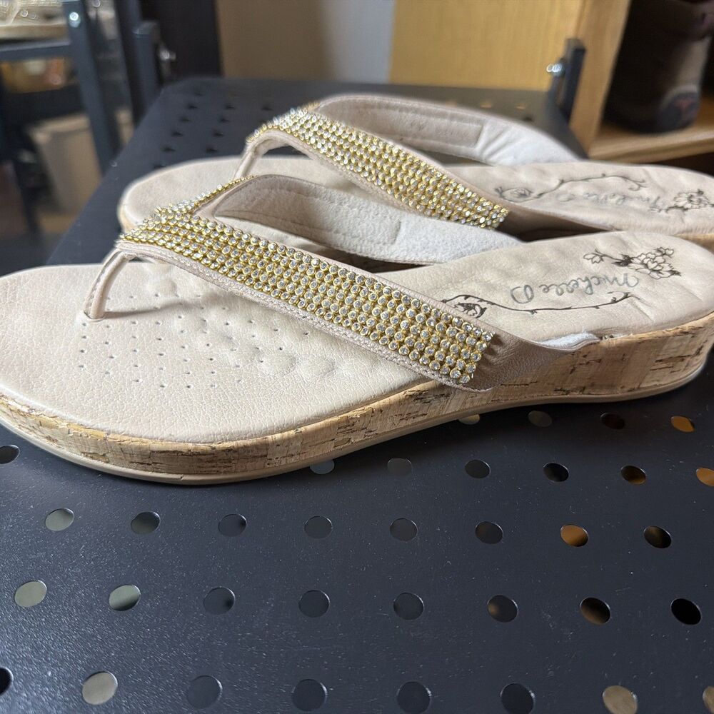 Michelle D Womens Rhinestone Thong Sandals Sz 11M